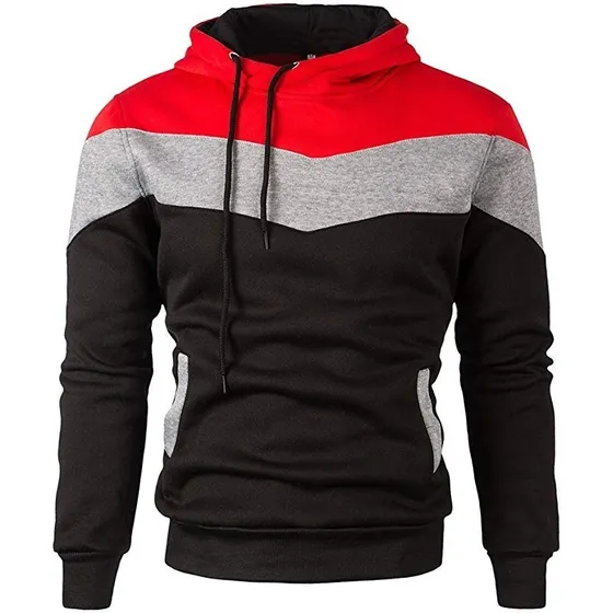 Sueter Con Capucha De Caballero  Rojo Con Negro Y Gris