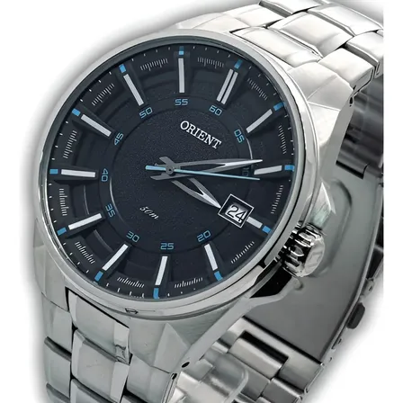 Relógio Orient Masculino Prata Original Fundo Preto Aço Nf