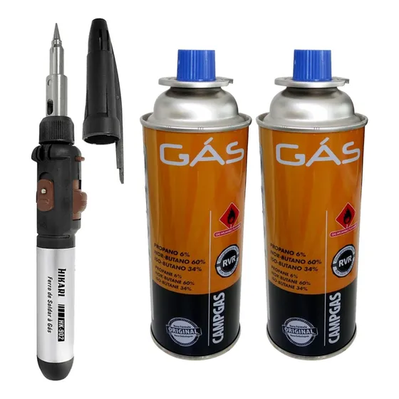 Ferro De Soldar À Gás 3 X 1 Macarico Hk-902 Hikari + 2 Gás