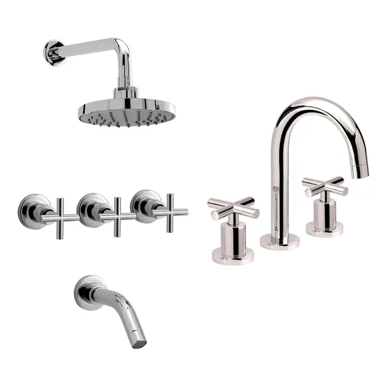 Combo Griferías Peirano Valencia Lavatorio Mesada Ducha Set Color Cromo