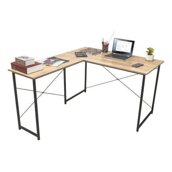 Escritorio En L Moderno Resistente Café Claro 120x140x75 Cm Color Marrón claro Top Living Desk-11
