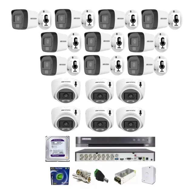 Kit Completo Dvr 16 Canais Hikvision / 16 Cameras Com Áudio