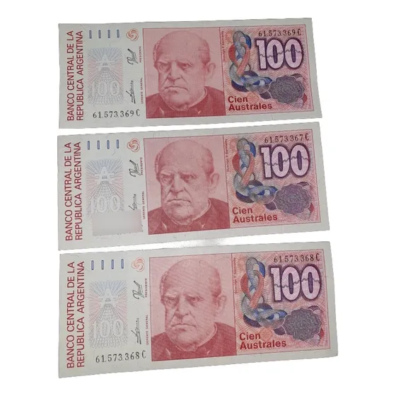 Lote 3 Billetes 100 Australes Correlativos Sin Circular