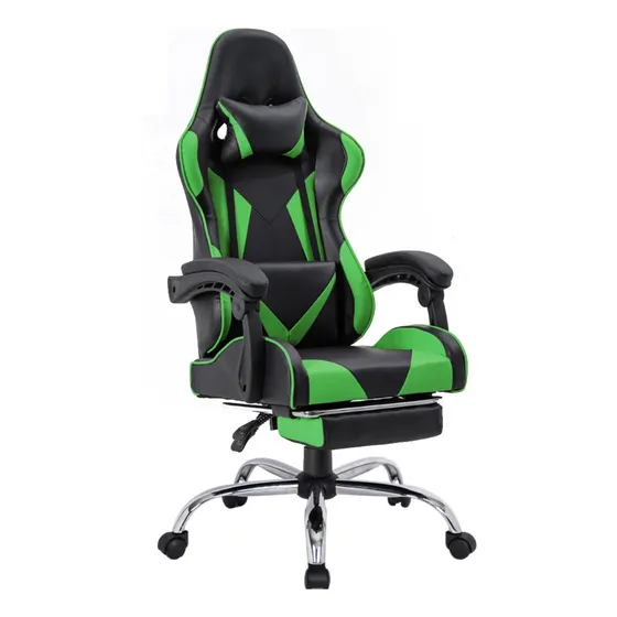 Silla de escritorio Ph Import Premium1 24587-PRE gamer ergonómica negra y verde con tapizado de cuero sintético