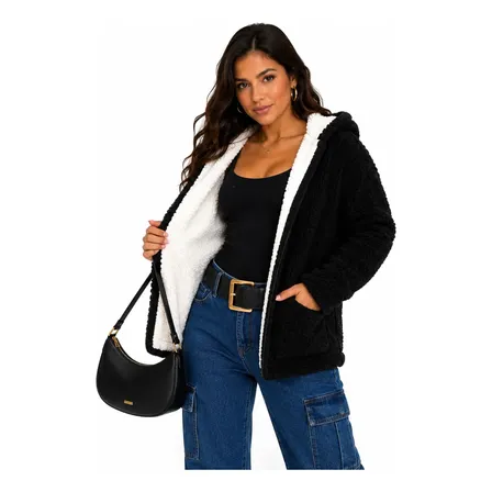 Casaco Teddy Feminino Dupla Face 2 Em 1 Inverno Lançamento Branco-preto U