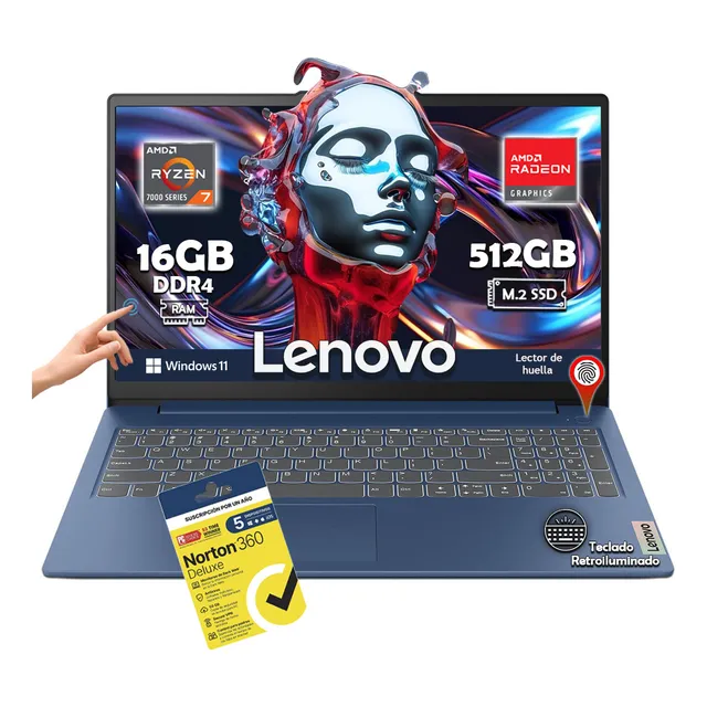 Laptop Lenovo Slim 3 Ryzen 7-7730u 512gb 16gb Ram Touch +kit
