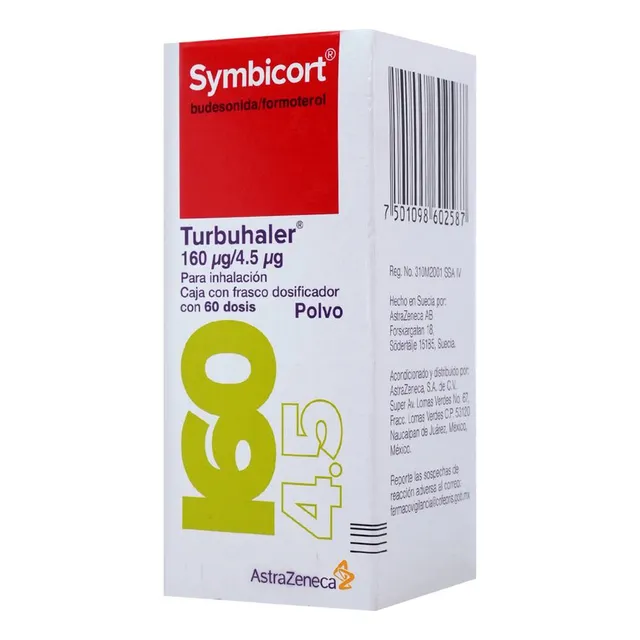 Symbicort Turbuhaler Polvo Para Inhalación 160 Mcg/4,5 Mcg, 1 Frasco Dosificador 60 Dosis