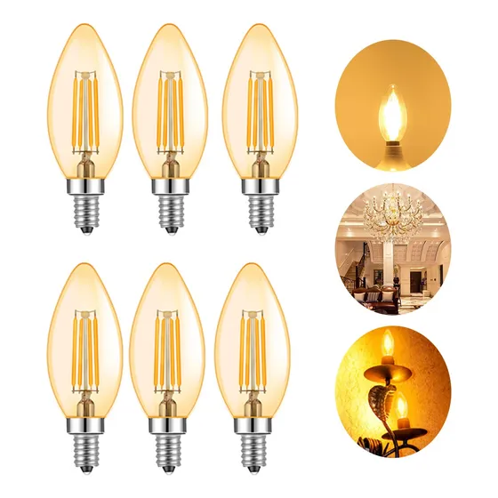 Kit 6 Vela Filamento Led Lãmpada Retrô Ambar Branco Quente