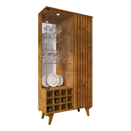Cristaleira Porta De Vidro Com Adega 91cm Lauana Naturalle B Marrom