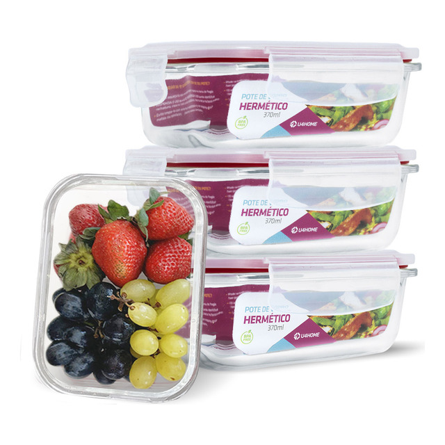 Conjunto 4 Potes De Vidro Hermético Marmita 370ml Com Trava Cor Vermelho Conjunto 4 Potes De Vidro Hermético Marmita 370ml Com Trava Cor Vermelho