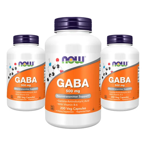 Ácido Gaba 500mg Now Foods Com Vitamina B-6 200 Veg Caps 3un Sabor Sem sabor