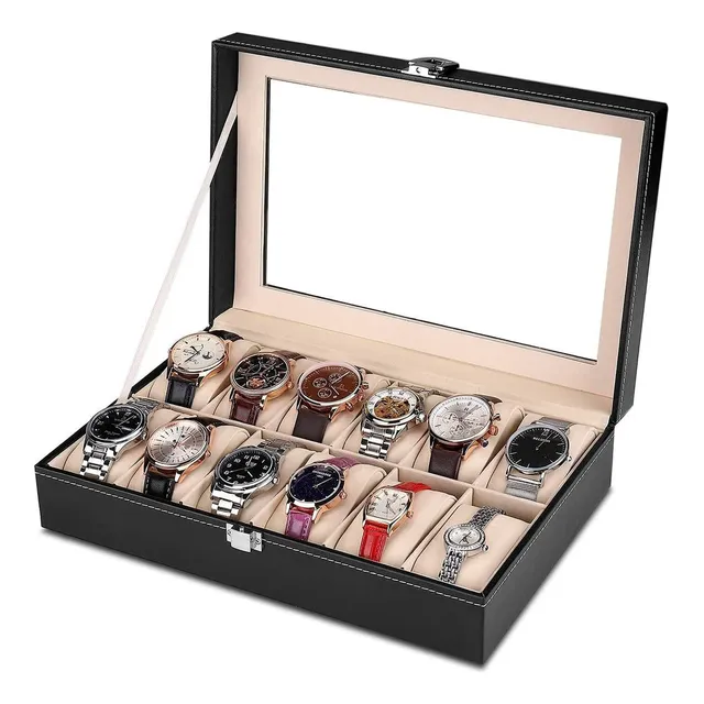 Caja Organizador Cofre 12 Relojes Exhibidor Con Cerradura Ax