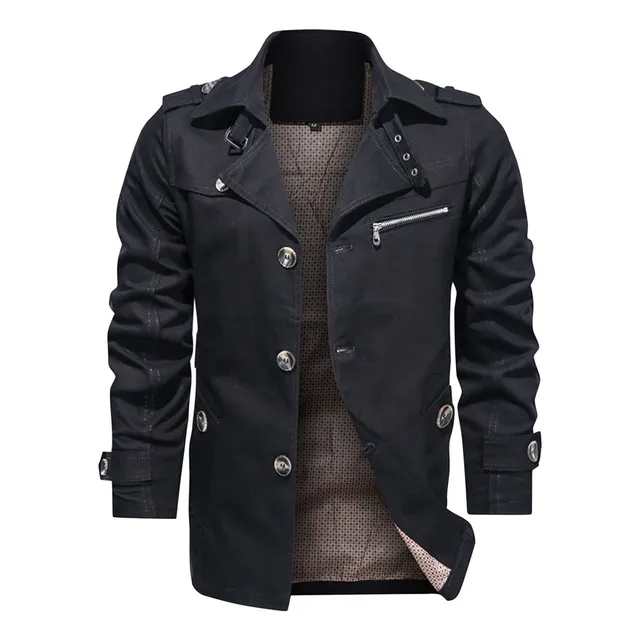 Gabardina Algodon Para Hombre Solapa Muesca Chaqueta Larga