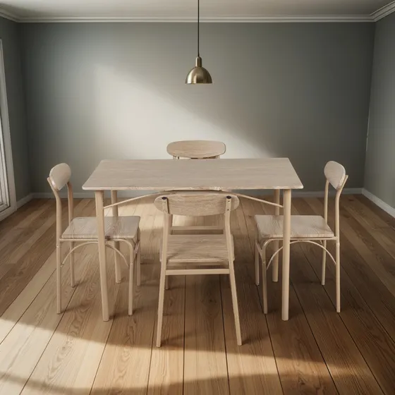 Comedor De 4 Sillas Metal Mesa Rectangular Elegante Moderno Color Beige
