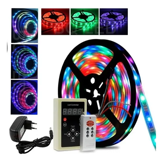 Fita Led Digital 6803 Rgb Com Controle 328 Efeitos + Fonte