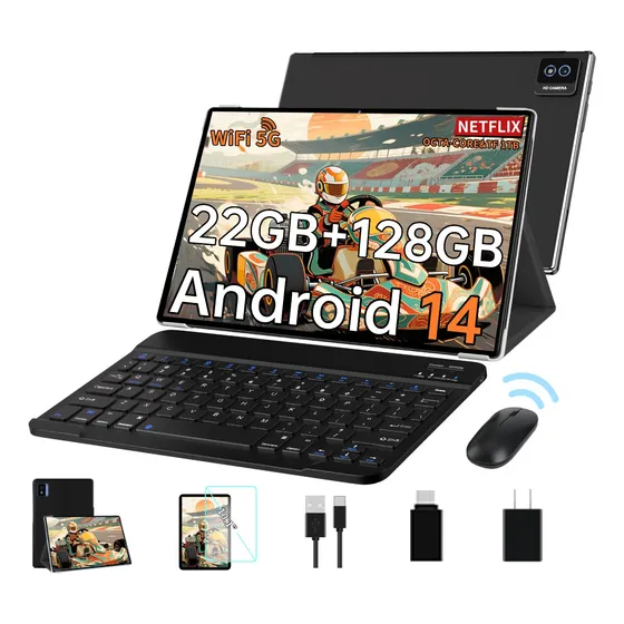 Android 14 Tablet 10.1 22+128gb 5g 8000mah Con Teclado Ratón