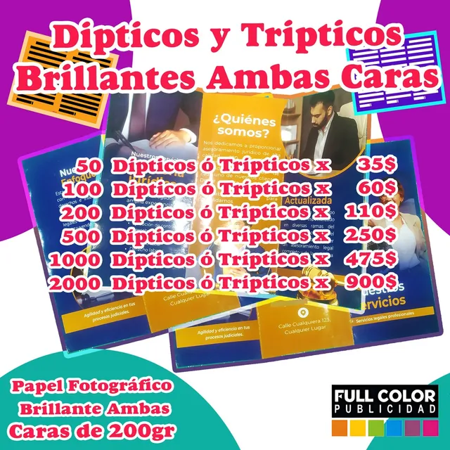 Dipticos Y Tripticos Full Color Brillantes Ambas Caras
