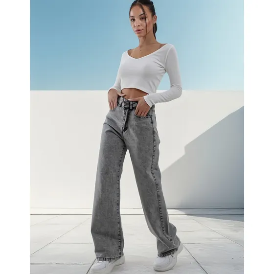 Pantalon Wide Leg Jeans Rigido Denim Ultima Tendencia