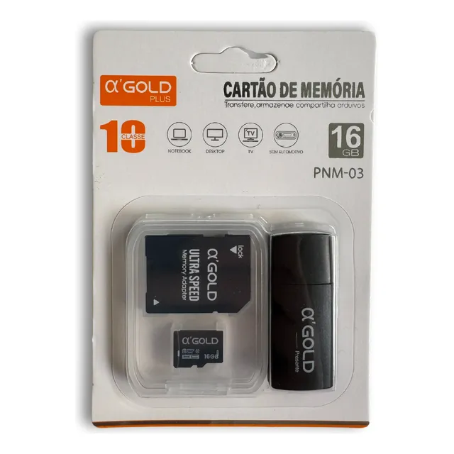 Cartão De Memória 16 Gb Micro Sd Classe 10 Com Adaptador Usb