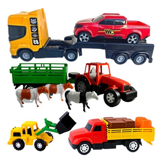 Kit Trator Animais Fazendinha + Caminhão Cegonheira Carrinho Kit Trator Animais Fazendinha + Caminhão Cegonheira Carrinho