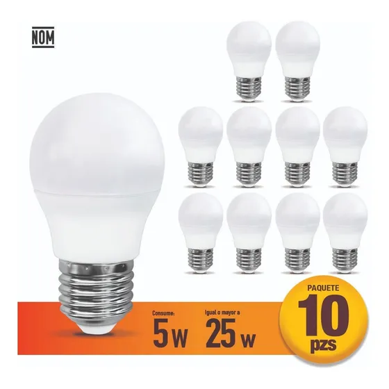 Foco Icon Led G45 5w Luz Cálida Ilumina 25w Pack 10pz 2700 K Luz Cálido