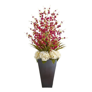 Planta Artificial De Orquídea Dama Con Hortensia Y Follaje. Planta Artificial De Orquídea Dama Con Hortensia Y Follaje.