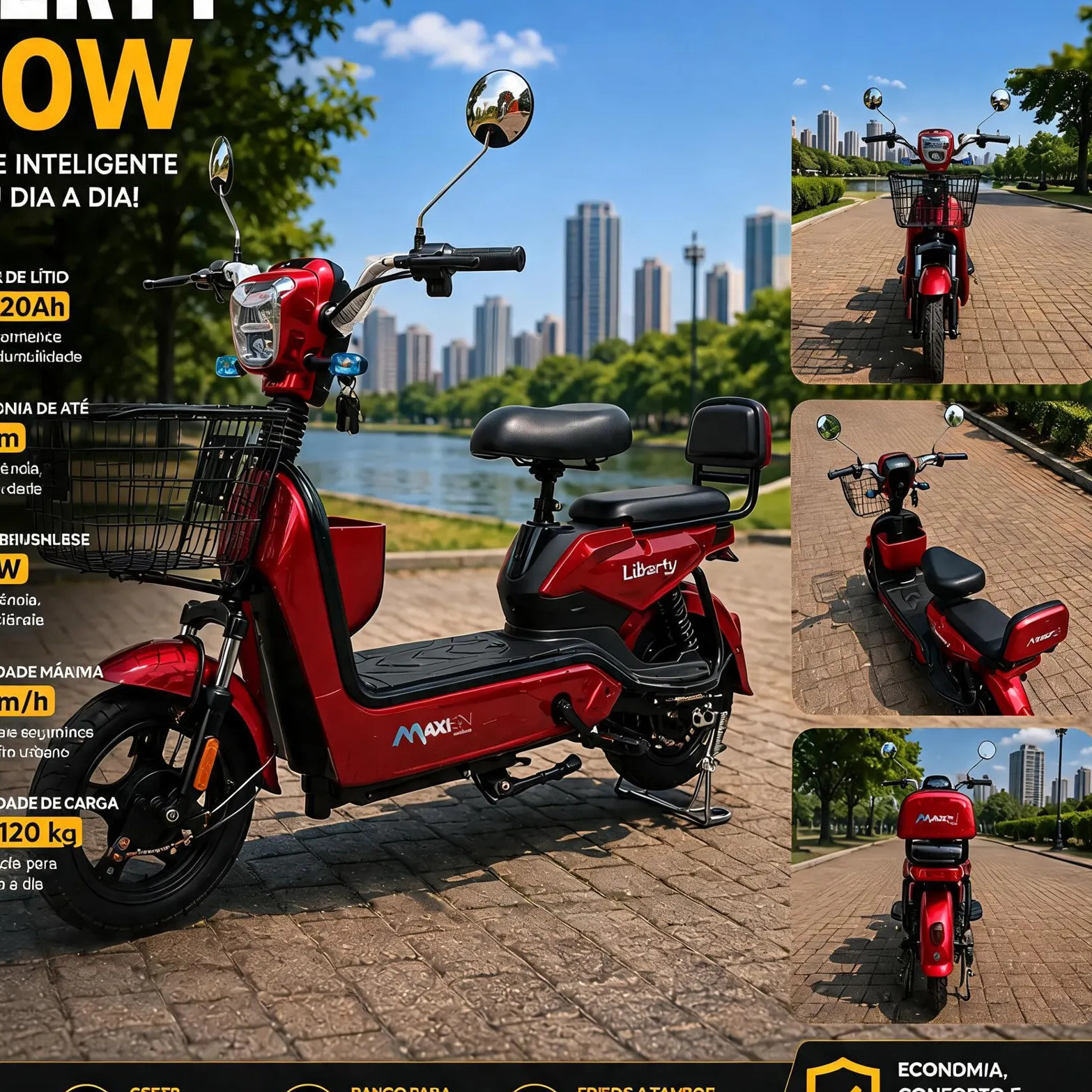 Bicicleta Elétrica Liberty 500w Lítio Autonomia 55km Potente Vermelho 14  