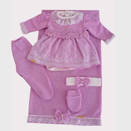 Conjunto Recem Nascido Feminino Trico Com Vestido - Rn