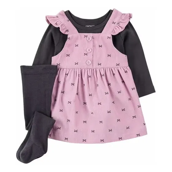 Set De 3 Piezas Carters Vestido Rosa/gris Oscuro 24m