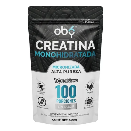 Creatina Monohidratada Y Micronizada Polvo | 100% Alta Pureza Certificada | Sin Sabor, Disuelve Rápido, Scoop Dosificador | Pre Entreno Gym Workout Oby Vitaminas Mujer Y Hombre | 100 Porciones - 500g