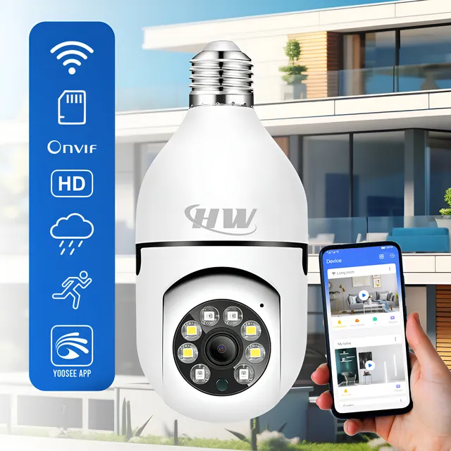 Câmera De Segurança Wi-fi 360° Hw Lâmpada E27 Full Hd Visão Noturna Colorida Áudio Sensor Movimento Ip
