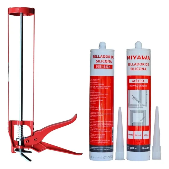 2 Sellador Adhesivo Silicona Universal +1 Pistola Aplicadora