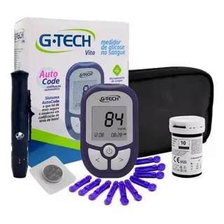Kit Monitor Medidor De Glicemia Glicose G-tech Vita Cor Azul