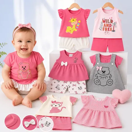 Kit 6 Peças Conjunto Bebê Menina Divertidas Inverno Algodão Sortida P (1-3 Meses)