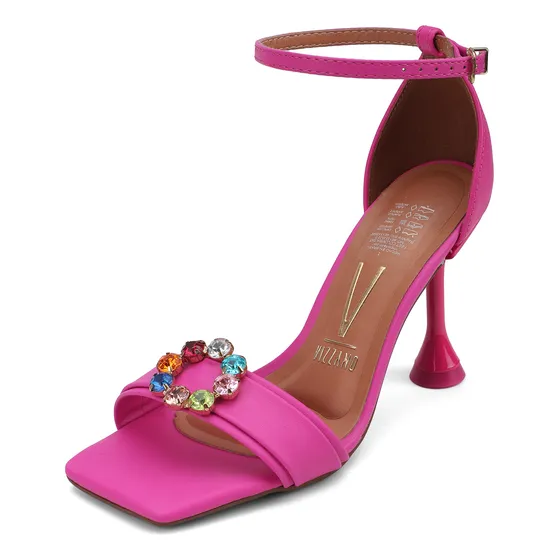 Sandalia Tacón Fucsia Aplique Vizzano