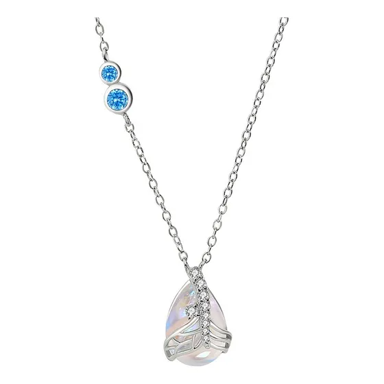 Collar Plata S925 Colgante Sirena Piedra Luna Y Circón Color Plateado