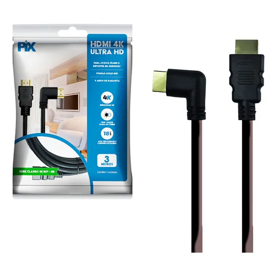 Cabo Hdmi 2.0 Ultrahd 3d 4k Preto 3m Macho/macho Chipsce