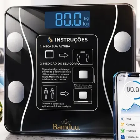 Balança Digital Corporal Bioimpedância Bamduu Bluetooth para Android e iOS Vidro Temperado Alta Capacidade Balança De Banheiro Academia