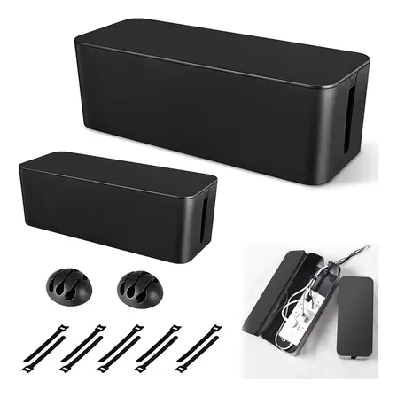 Kit 2 Caixa Organizadora Porta-cabos Fios Régua Tomadas Preto