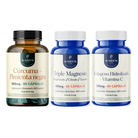 Pack Karun Life: Cúrcuma Magnesio Colágeno Antiinflamatorio 240 Caps
