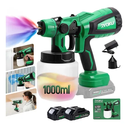 Pistola De Pintura Elétrica Com 2 Baterias Portátil 1000ml Verde 127/220v