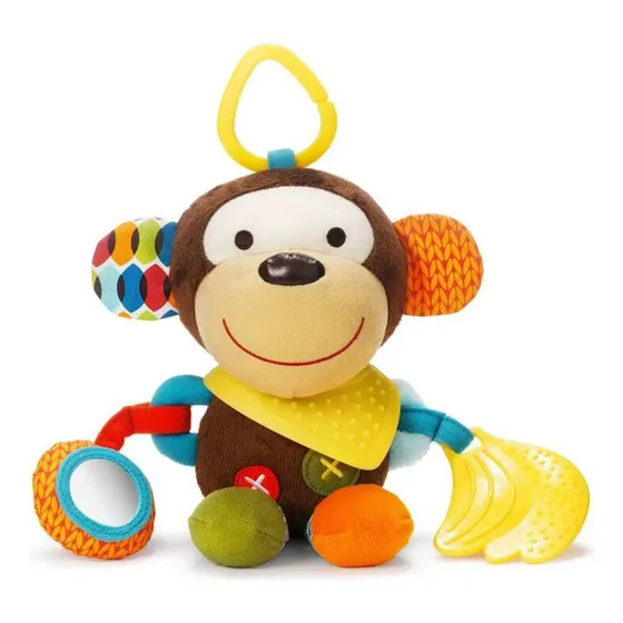 Juguete Peluche Animales Sensorial Con Mordedor Y Sonajero Color Marrón Diseño Mono