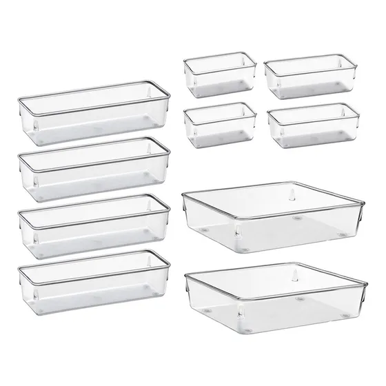 Kit 10 Organizador Multiuso Modular Gaveta Acrilico Rebirth Cor Cristal