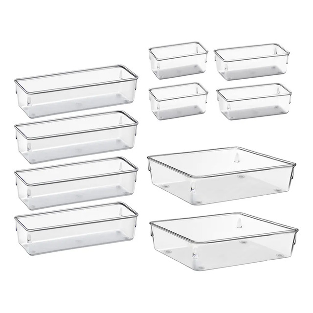 Kit 10 Organizador Multiuso Modular Gaveta Acrilico Rebirth Cor Cristal