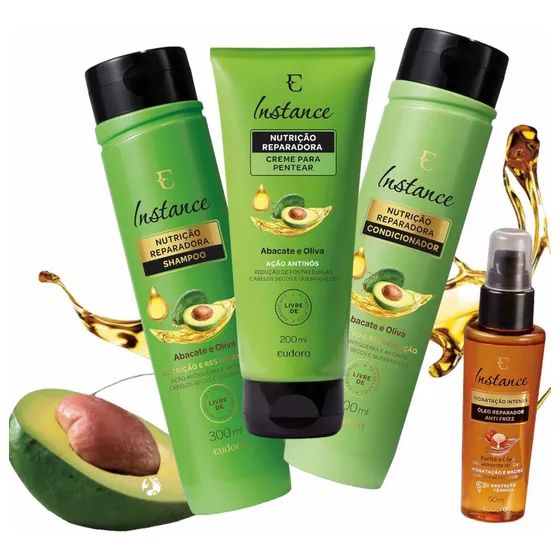 Instance Shampoo + Cond. + Creme Para Pentear + Óleo Karité