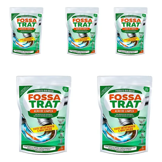 Kit 5 Limpadores Biológico Fossa  100g Caixa Gordura Esgoto