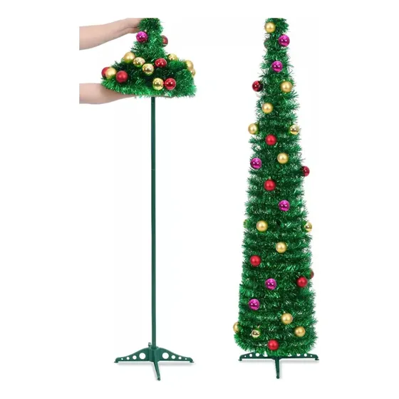 Arbolito Árbol Navidad Plegable Con Base Chirimbolos Luces © Color Verde