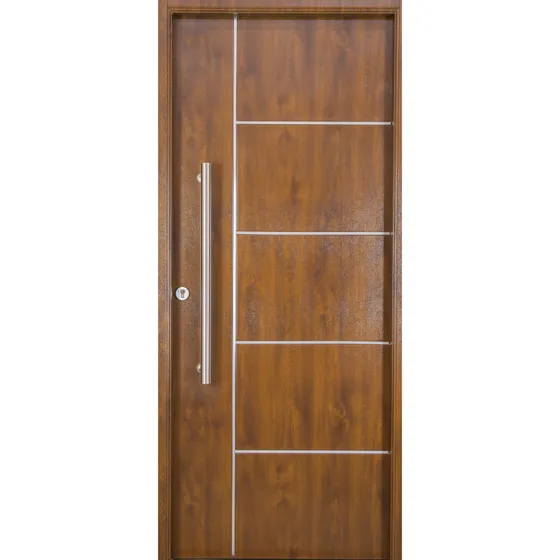 Puerta Exterior Simil Nogal 5 Paneles 90x205 Acero Inox