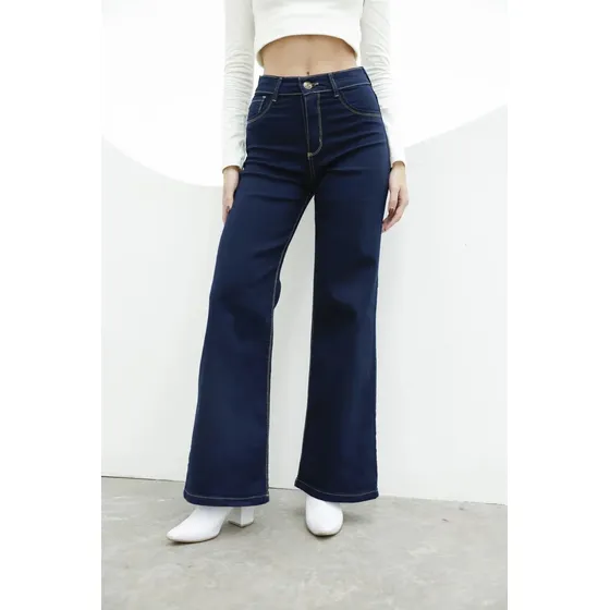Jean Clasico Wide Leg Mujer Elastizado Calce Levanta Cola