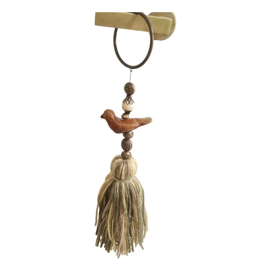 Borla Grande Pajarito De Ceramica Marrón Claro